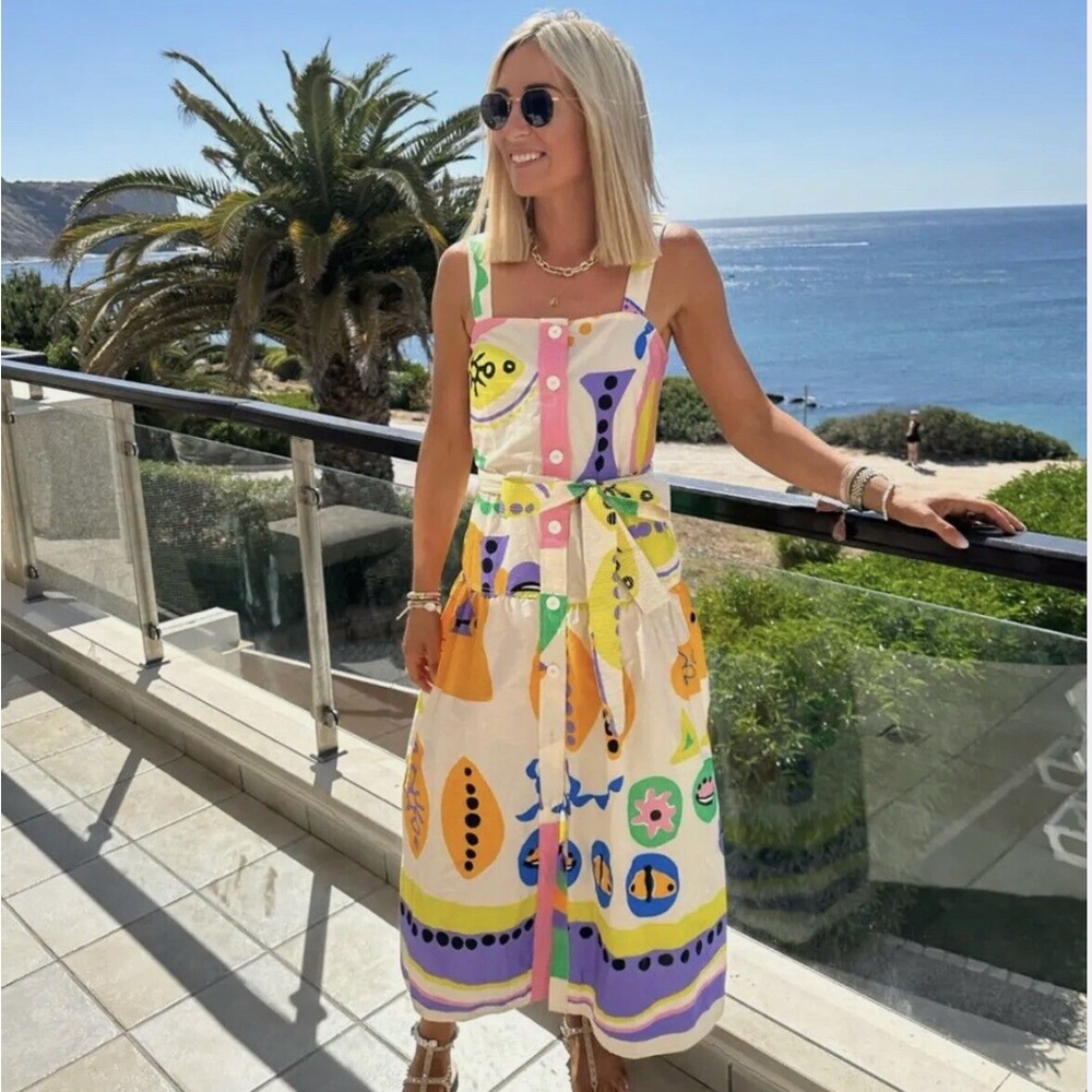 ZARA WOMAN colorful summer PRINTED MIDI DRESS MULTICOLOR SIZE small